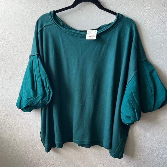 Green bubble sleeve free people top size L NWT $68 - Picture 1 of 7